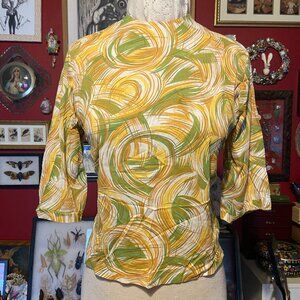Vintage ILGWU Brand Blouse 3-quarter Sleeve 1960to1970 Back Zipper Swirl Pattern